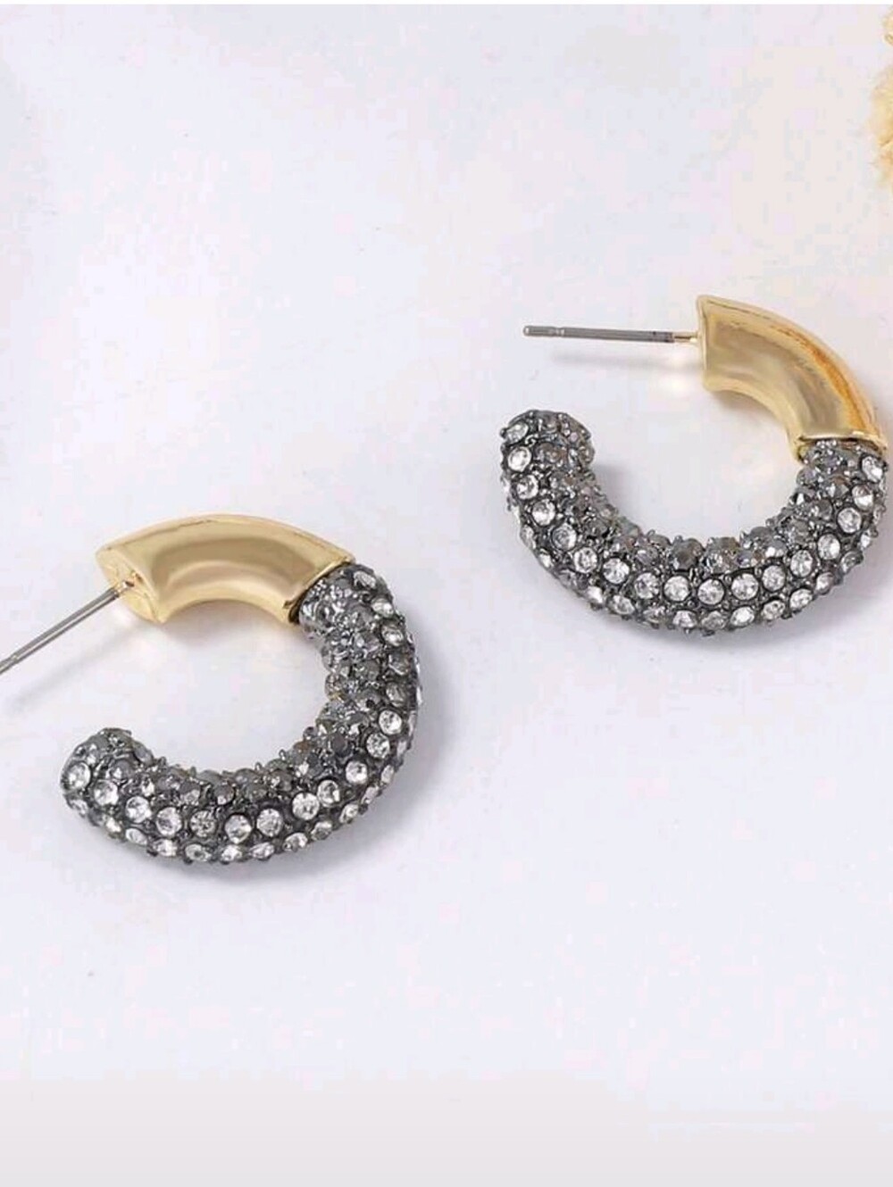 Zara Rhinestone Silver Tone Chunky Modern U Shaped Hoop Earrings; NWOT